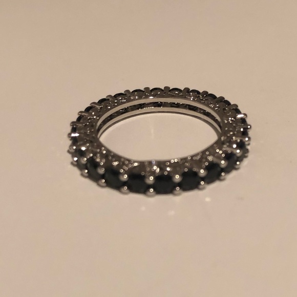 925 Silver Black Sapphire Eternity Ring - Picture 2 of 8